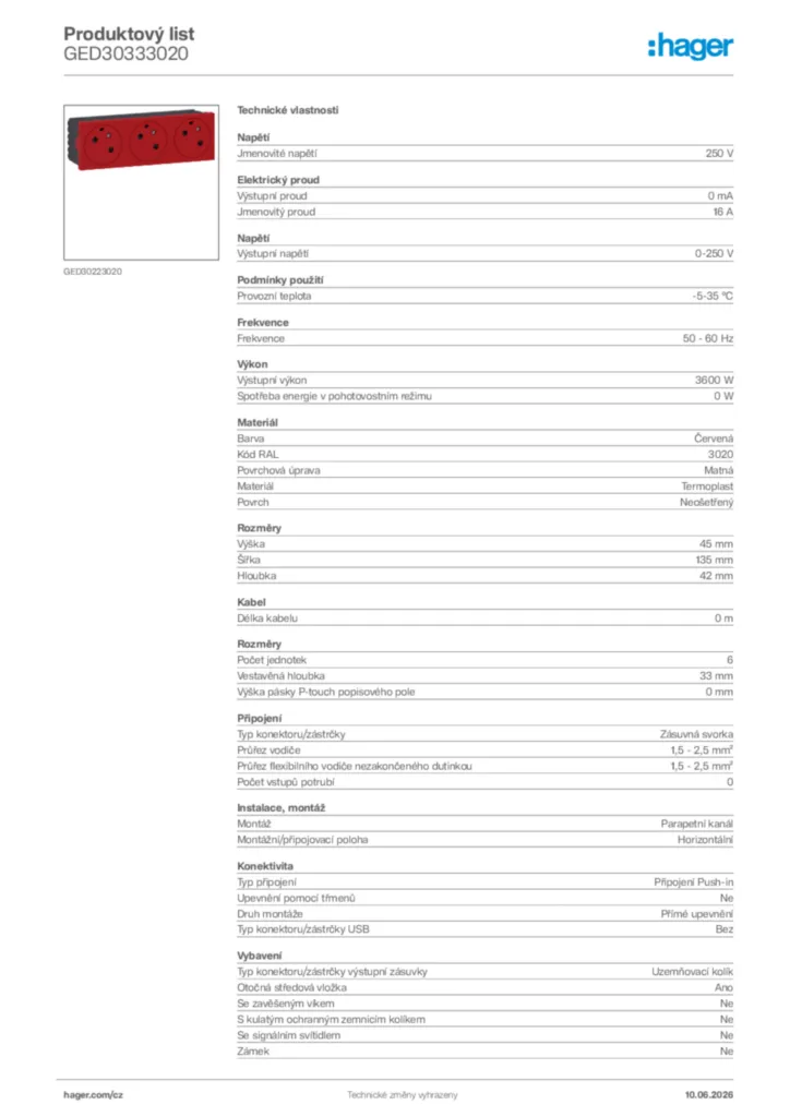 Obrázek Hager Generováno - Datový list produktu GED30333020 | Hager