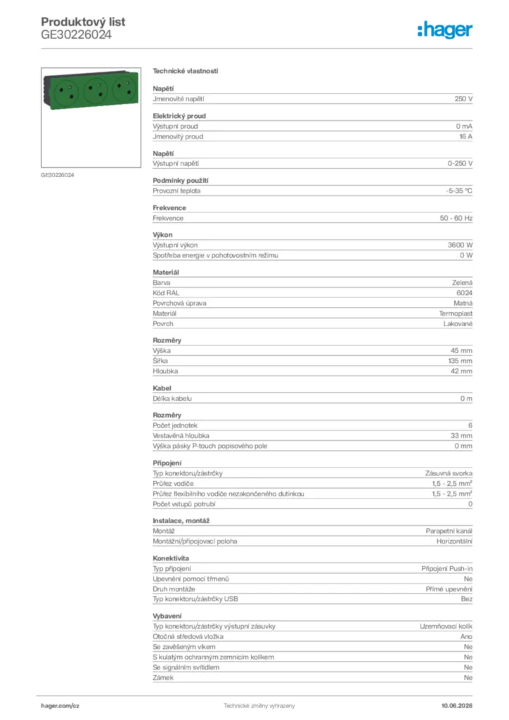 Obrázek Hager Generováno - Datový list produktu GE30226024 | Hager