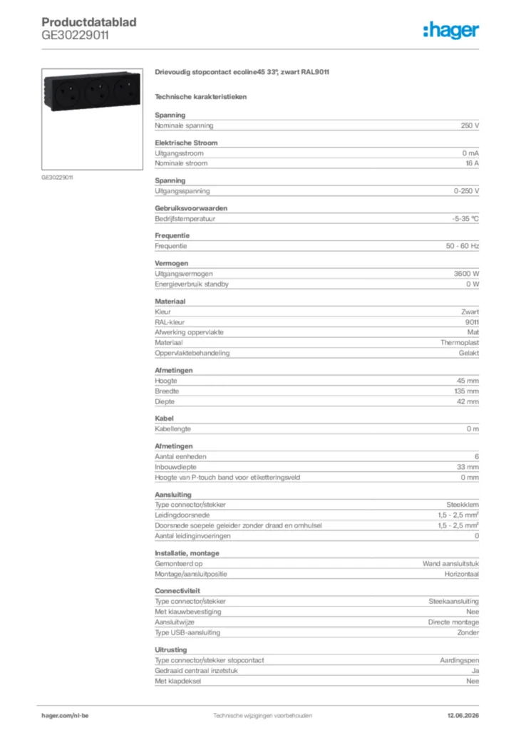 Afbeelding Hager Productdatablad GE30229011 | Hager Belgium