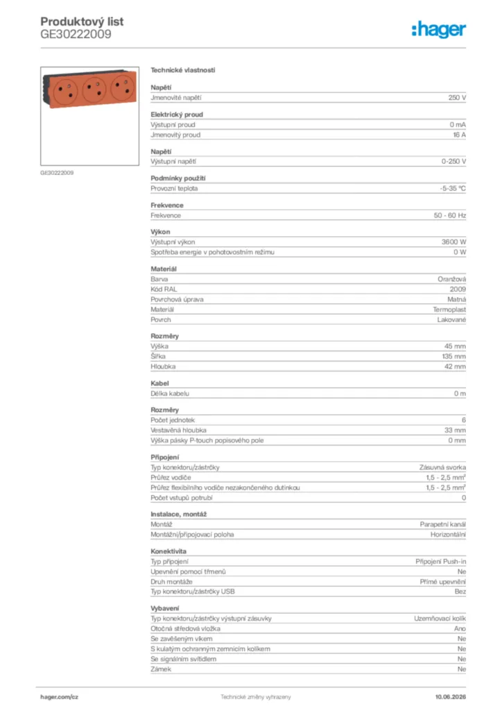 Obrázek Hager Generováno - Datový list produktu GE30222009 | Hager