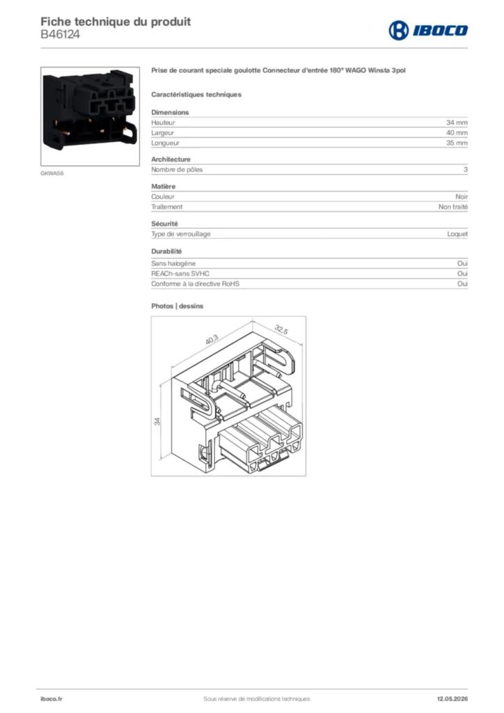 Image Iboco Fiche technique du produit B46124 | Hager France