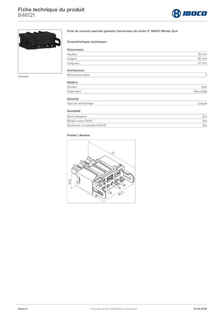 Image Iboco Fiche technique du produit B46121 | Hager France