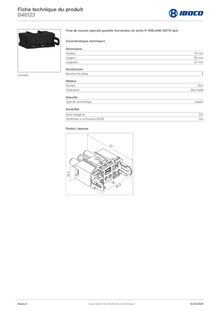 Image Iboco Fiche technique du produit B46123 | Hager France