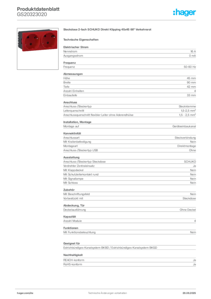 Hager Produktdatenblatt GS20323020