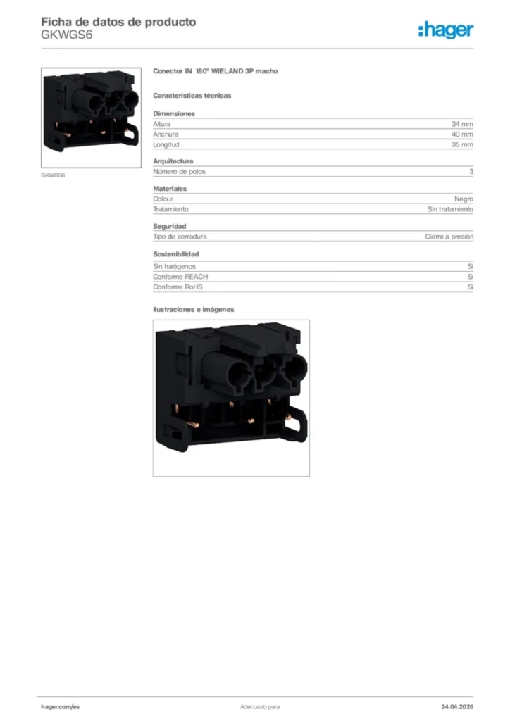 Imagen Hager Ficha de datos de producto GKWGS6 | Hager España