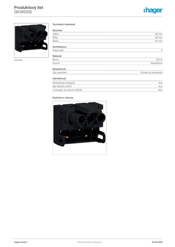 Obrázek Hager Product data sheet GKWGS6 | Hager