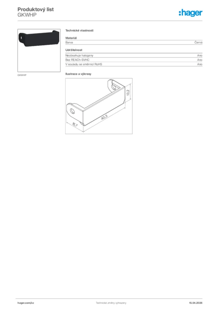 Obrázek Hager Product data sheet GKWHP | Hager