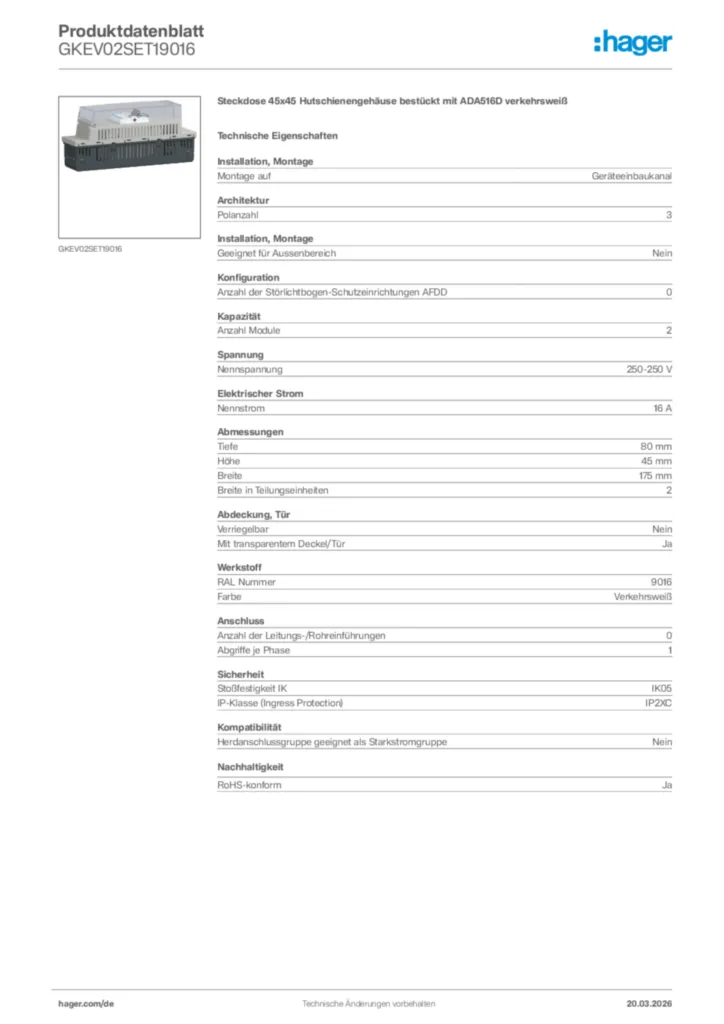 Bild Hager Produktdatenblatt GKEV02SET19016 | Hager Deutschland
