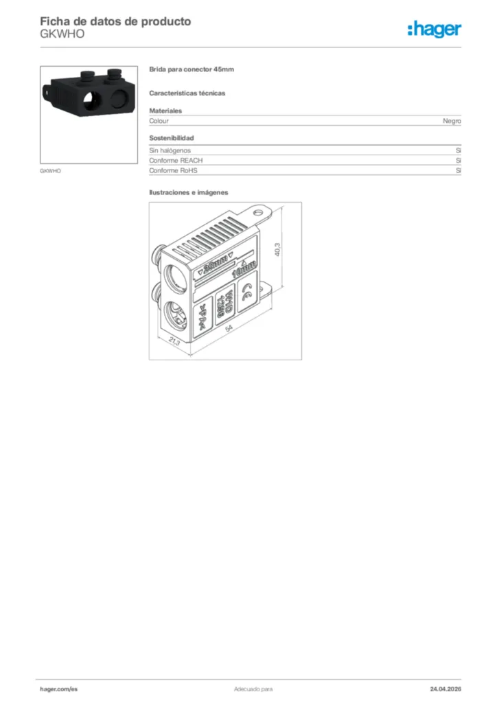 Imagen Hager Ficha de datos de producto GKWHO | Hager España
