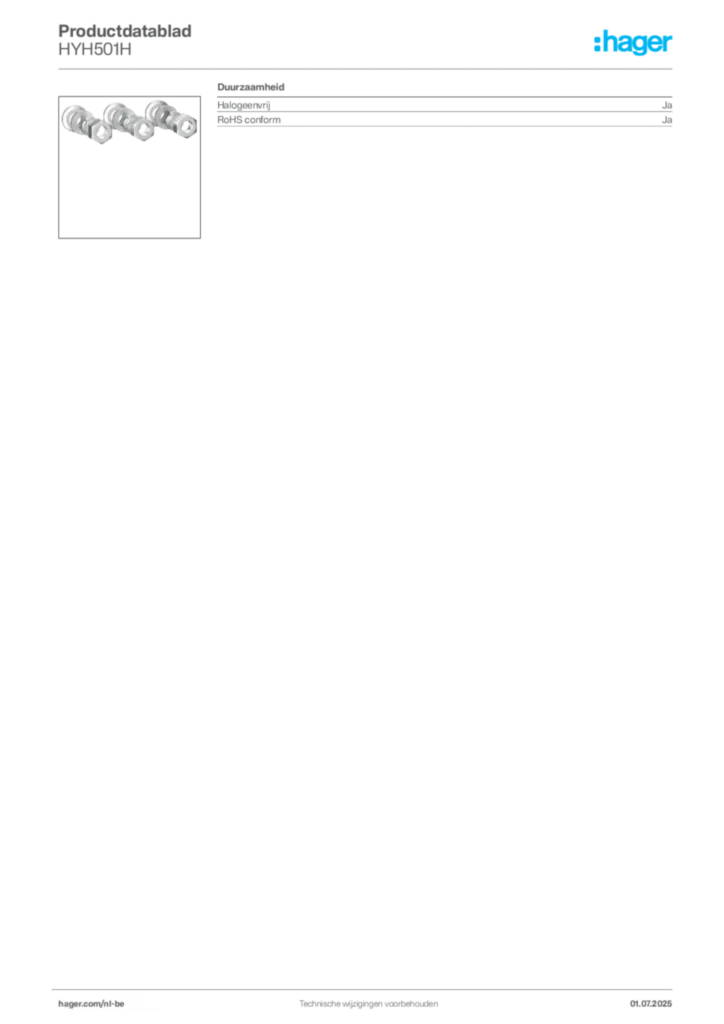 Afbeelding Hager Productdatablad HYH501H | Hager Belgium
