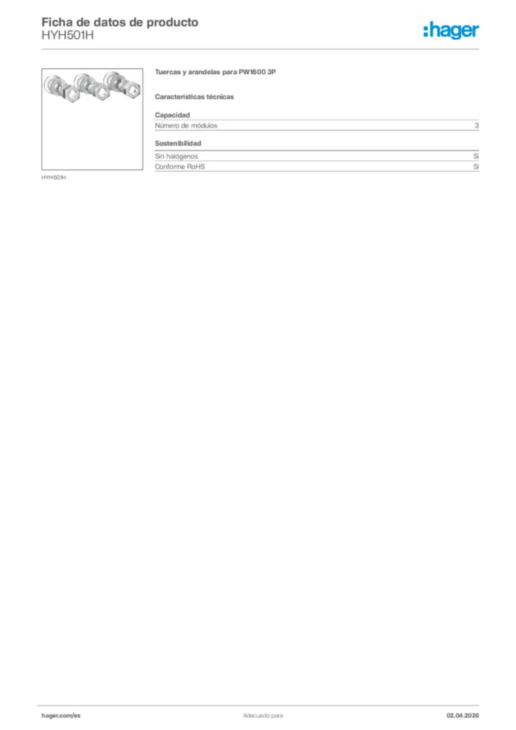 Imagen Hager Ficha de datos de producto HYH501H | Hager España