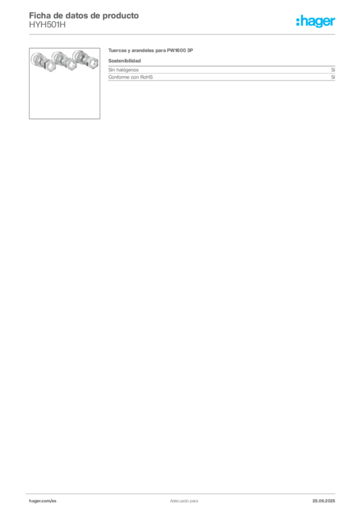 Imagen Hager Ficha de datos de producto HYH501H | Hager España