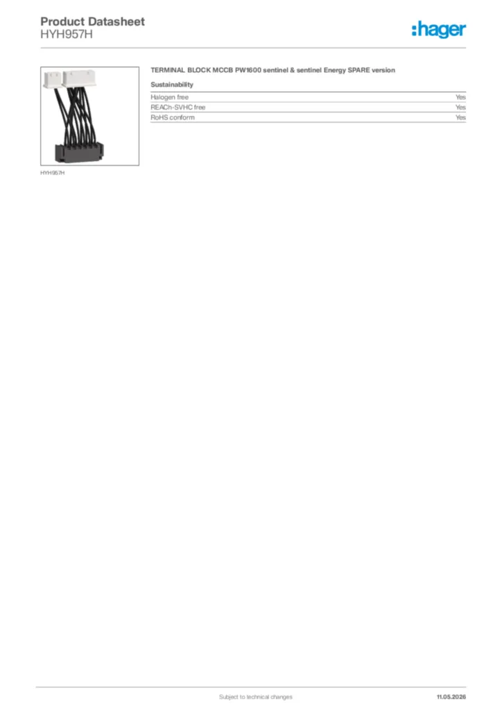 Image Hager Product data sheet HYH957H  | Hager Africa