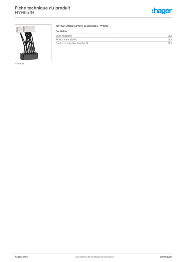 Image Hager Fiche technique du produit HYH957H | Hager France