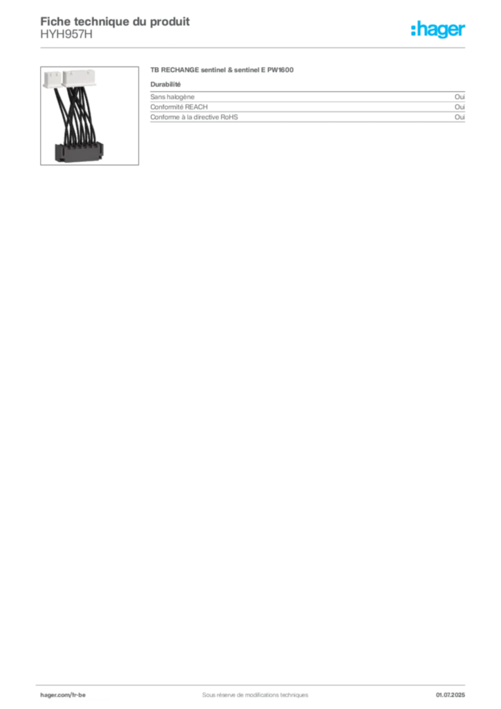 Image Hager Fiche technique du produit HYH957H | Hager Belgique