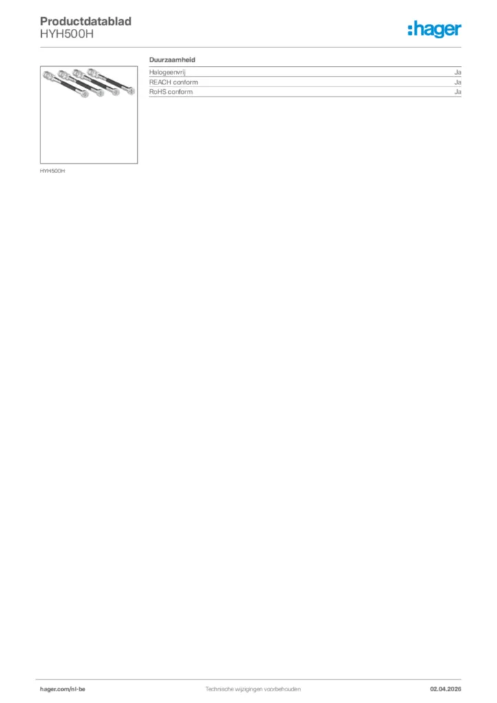 Afbeelding Hager Productdatablad HYH500H | Hager Belgium