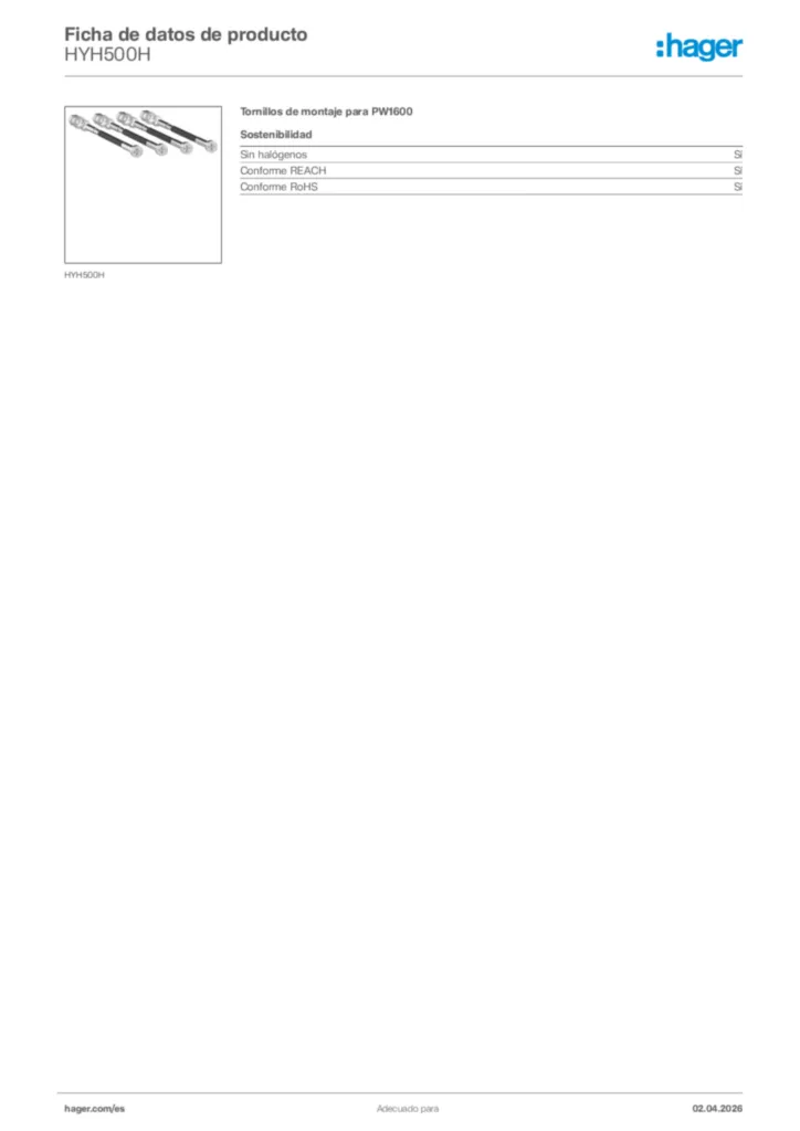 Imagen Hager Ficha de datos de producto HYH500H | Hager España