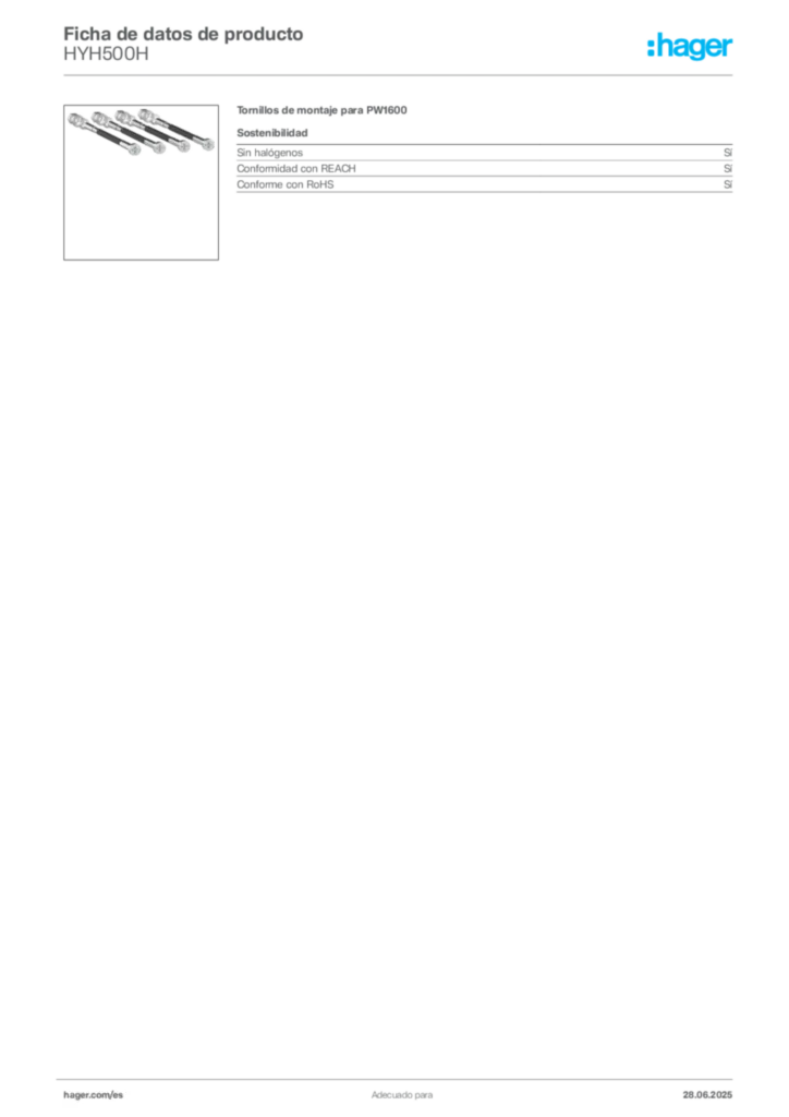 Imagen Hager Ficha de datos de producto HYH500H | Hager España