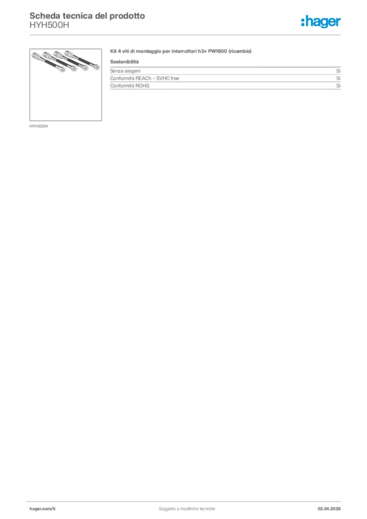 Immagine Hager Scheda tecnica del prodotto HYH500H | Hager Italia