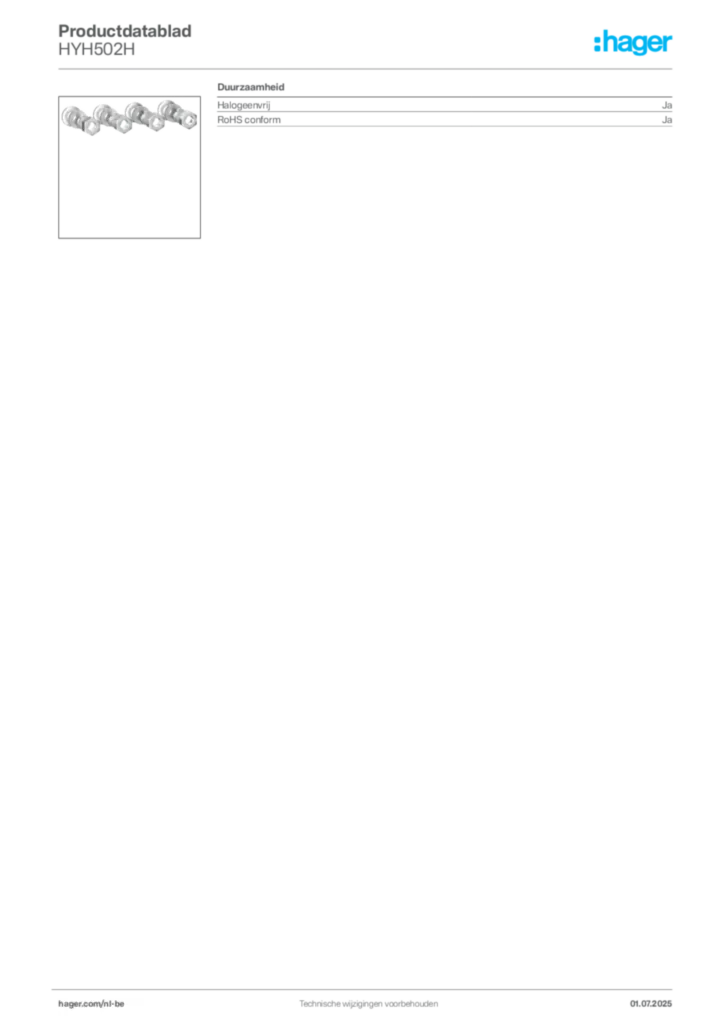 Afbeelding Hager Productdatablad HYH502H | Hager Belgium