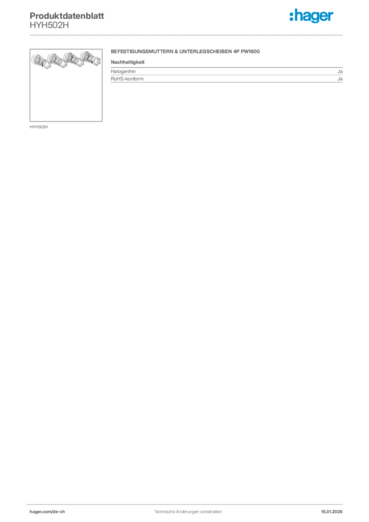 Bild Hager Produktdatenblatt HYH502H | Hager Schweiz