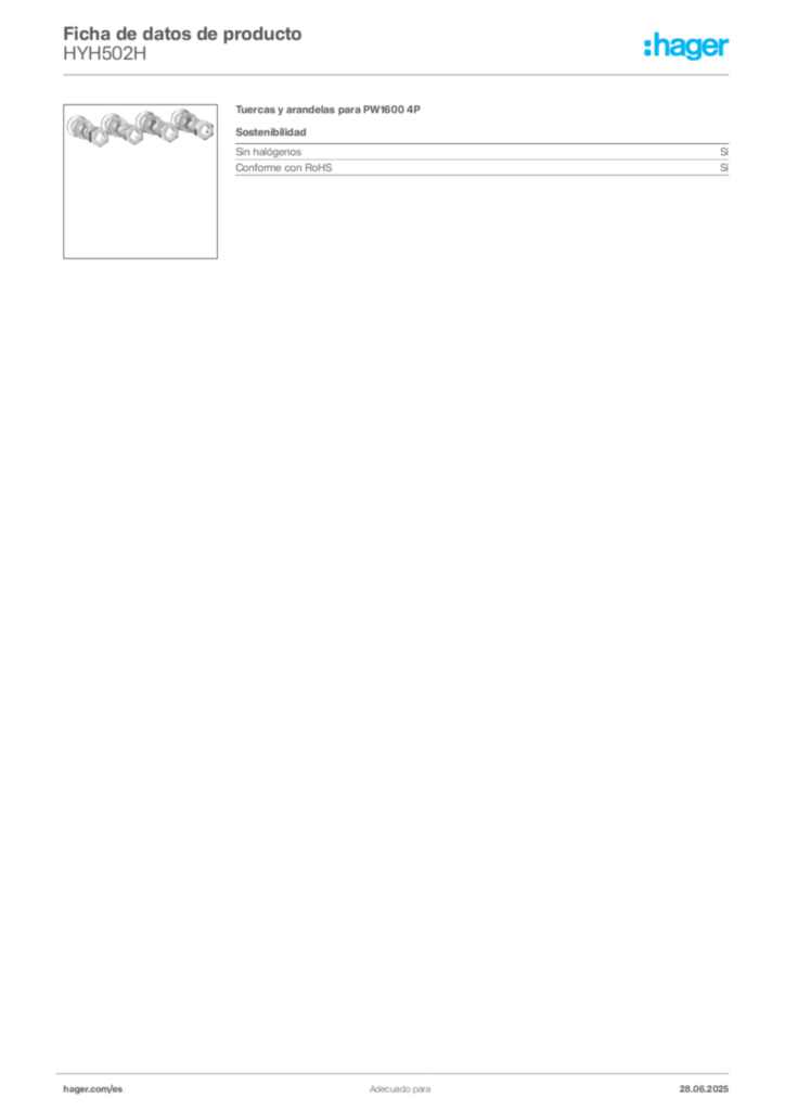 Imagen Hager Ficha de datos de producto HYH502H | Hager España