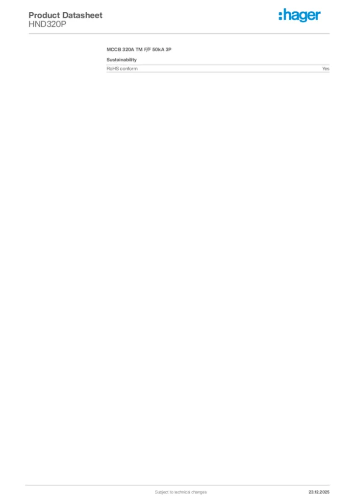 Image Hager Product data sheet HND320P  | Hager