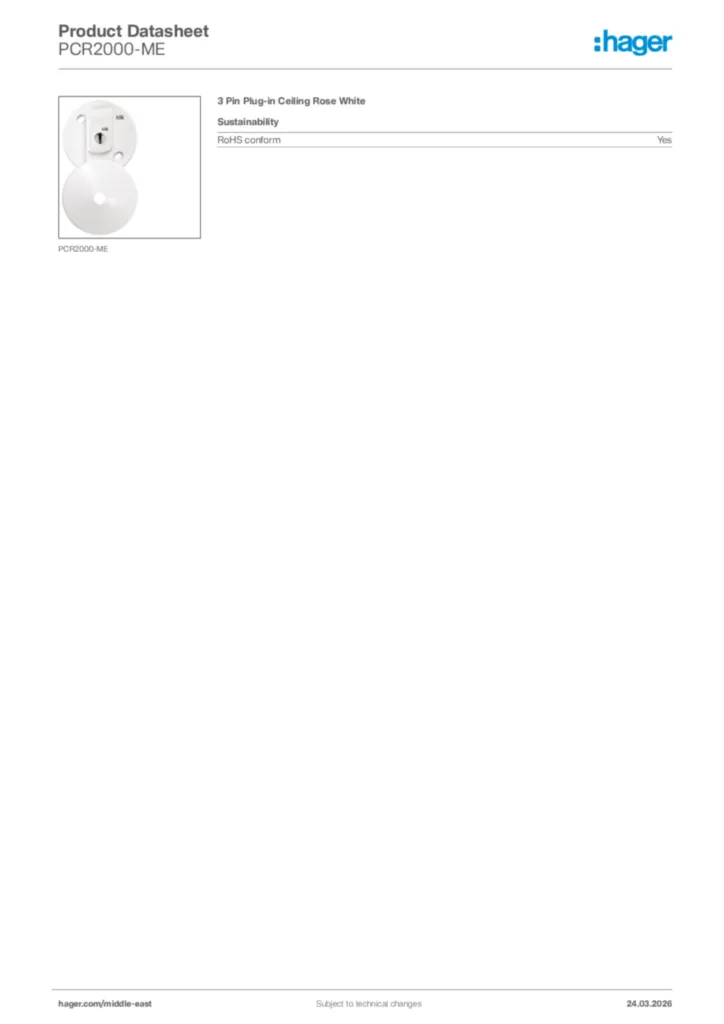 Image Hager Product data sheet PCR2000-ME  | Hager