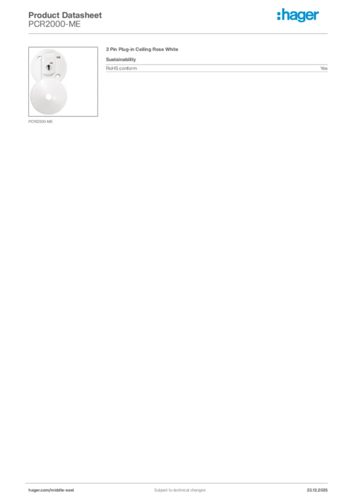 Image Hager Product data sheet PCR2000-ME  | Hager