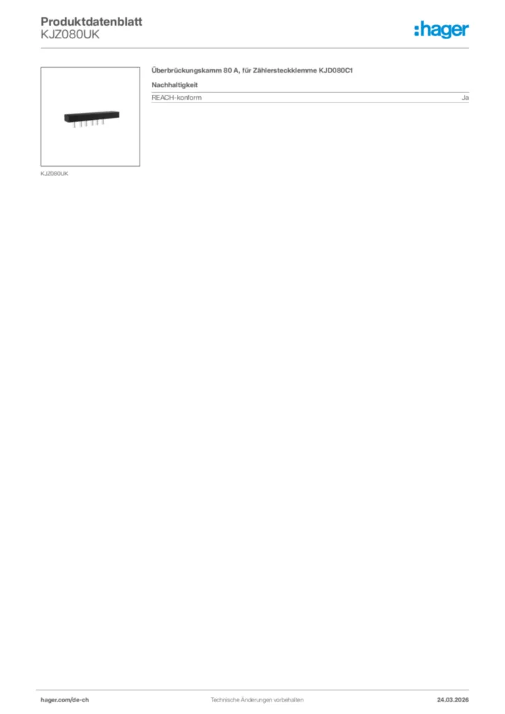 Bild Hager Produktdatenblatt KJZ080UK | Hager Schweiz