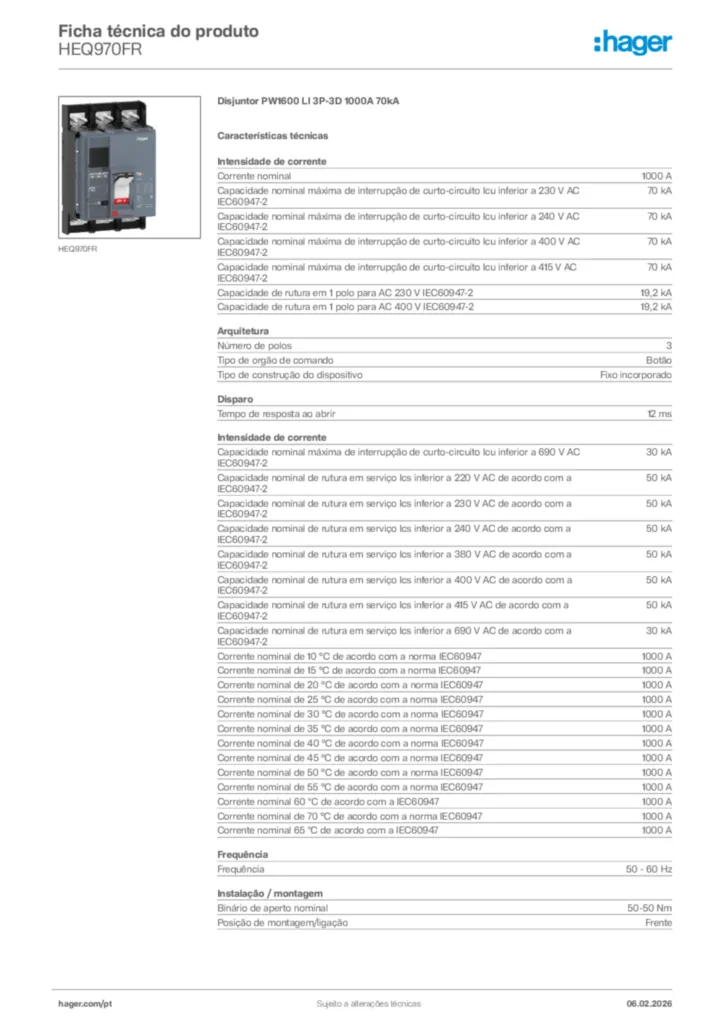 Imagem Hager Ficha técnica do produto HEQ970FR | Hager Portugal
