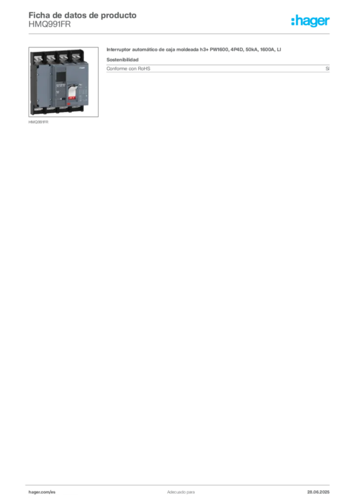Imagen Hager Ficha de datos de producto HMQ991FR | Hager España