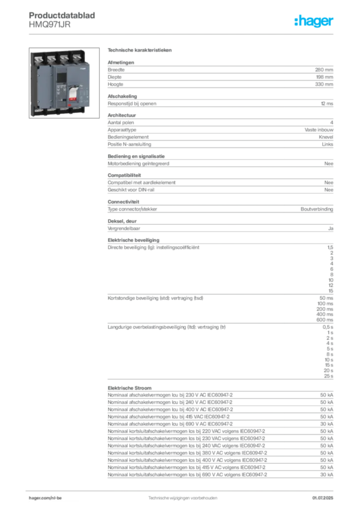 Afbeelding Hager Productdatablad HMQ971JR | Hager Belgium