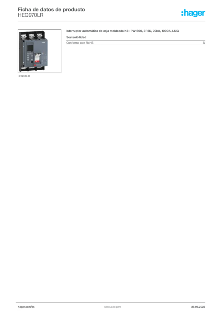 Imagen Hager Ficha de datos de producto HEQ970LR | Hager España