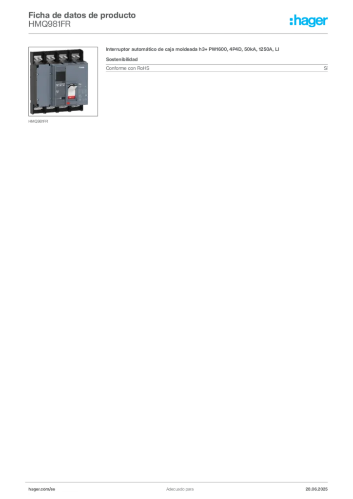 Imagen Hager Ficha de datos de producto HMQ981FR | Hager España