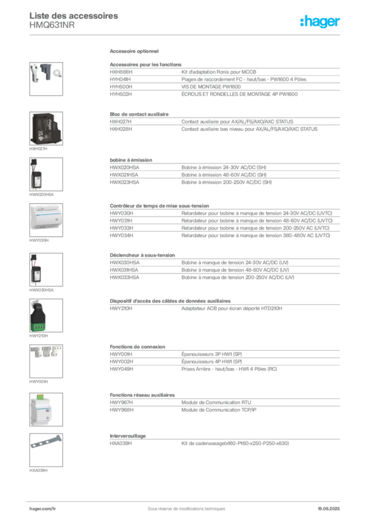 Image Hager Fiche technique du produit HMQ631NR | Hager France