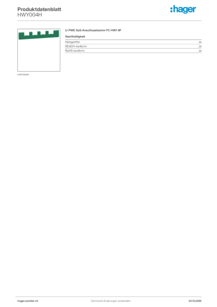Bild Hager Produktdatenblatt HWY004H | Hager Schweiz