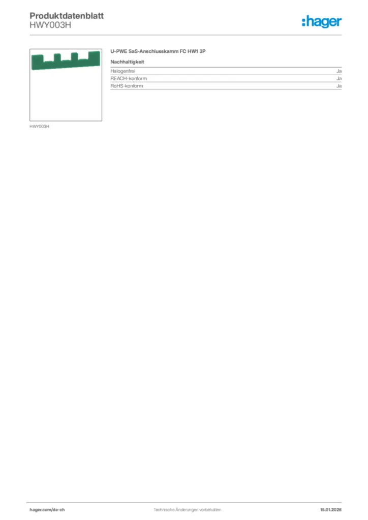 Bild Hager Produktdatenblatt HWY003H | Hager Schweiz