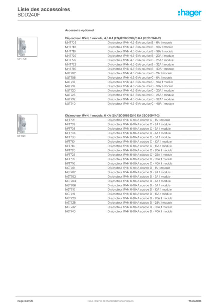 Image Hager Fiche technique du produit BDD240F | Hager France