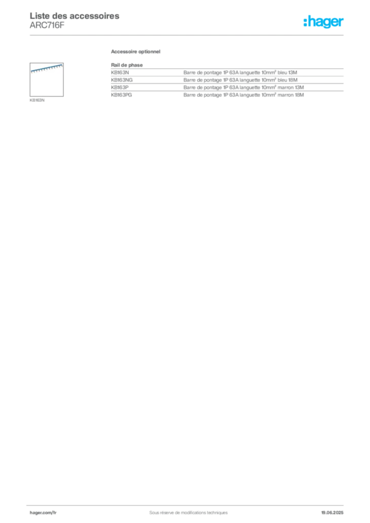 Image Hager Fiche technique du produit ARC716F | Hager France