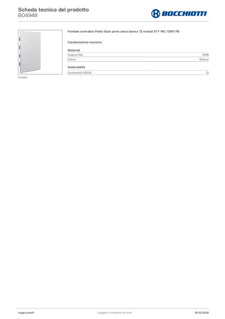 Immagine Bocchiotti Scheda tecnica del prodotto B04949 | Hager Italia