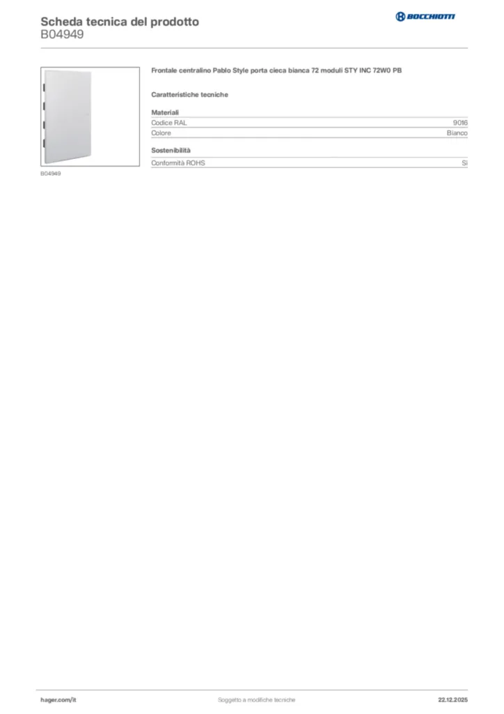 Immagine Bocchiotti Scheda tecnica del prodotto B04949 | Hager Italia