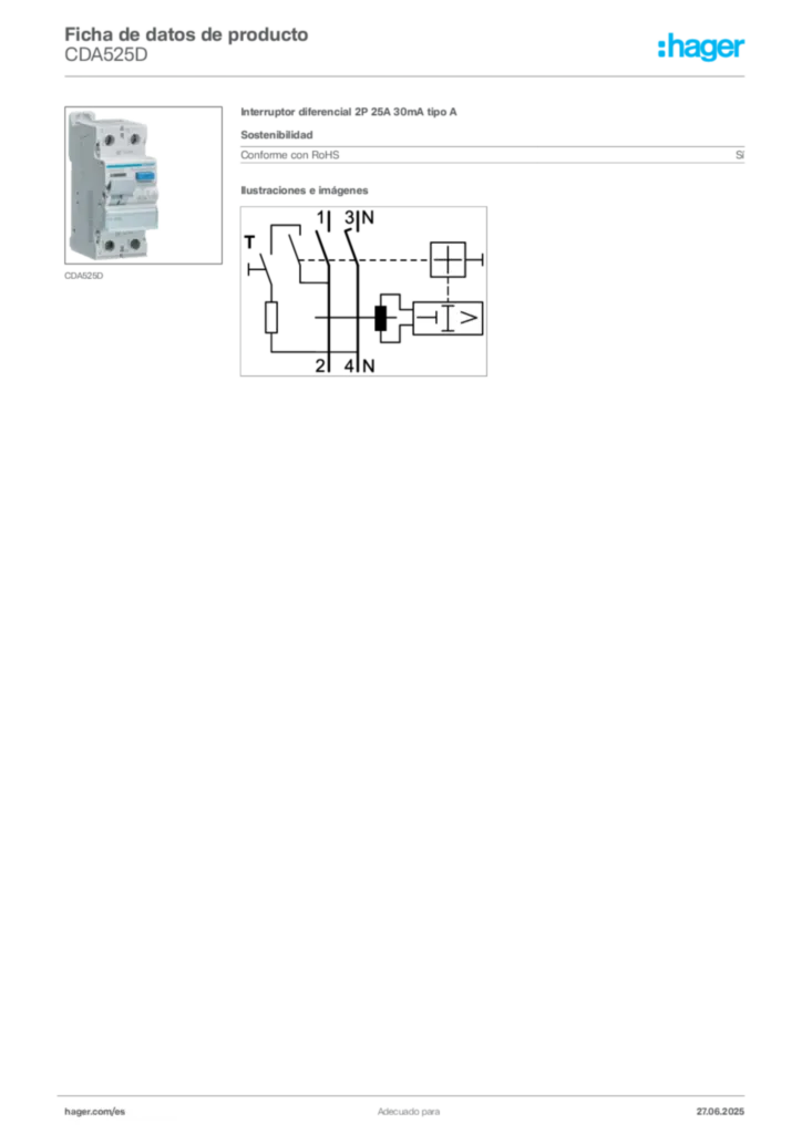 Imagen Hager Ficha de datos de producto CDA525D | Hager España