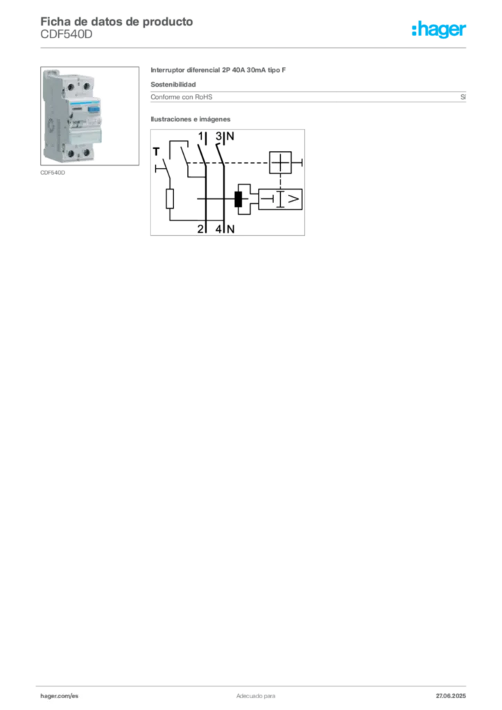 Imagen Hager Ficha de datos de producto CDF540D | Hager España