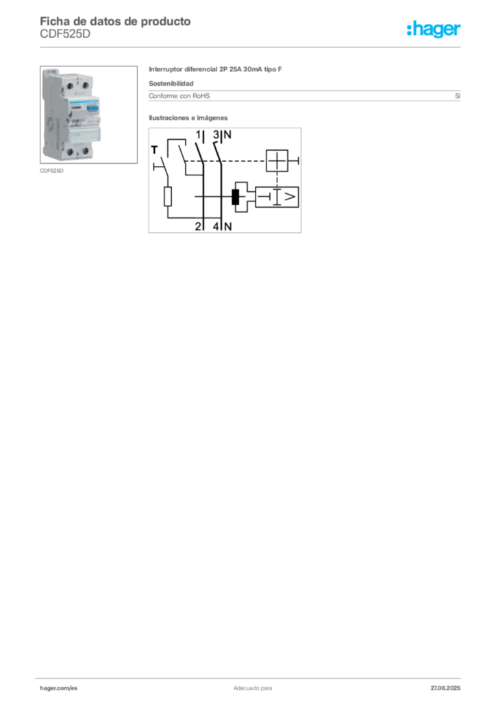 Imagen Hager Ficha de datos de producto CDF525D | Hager España