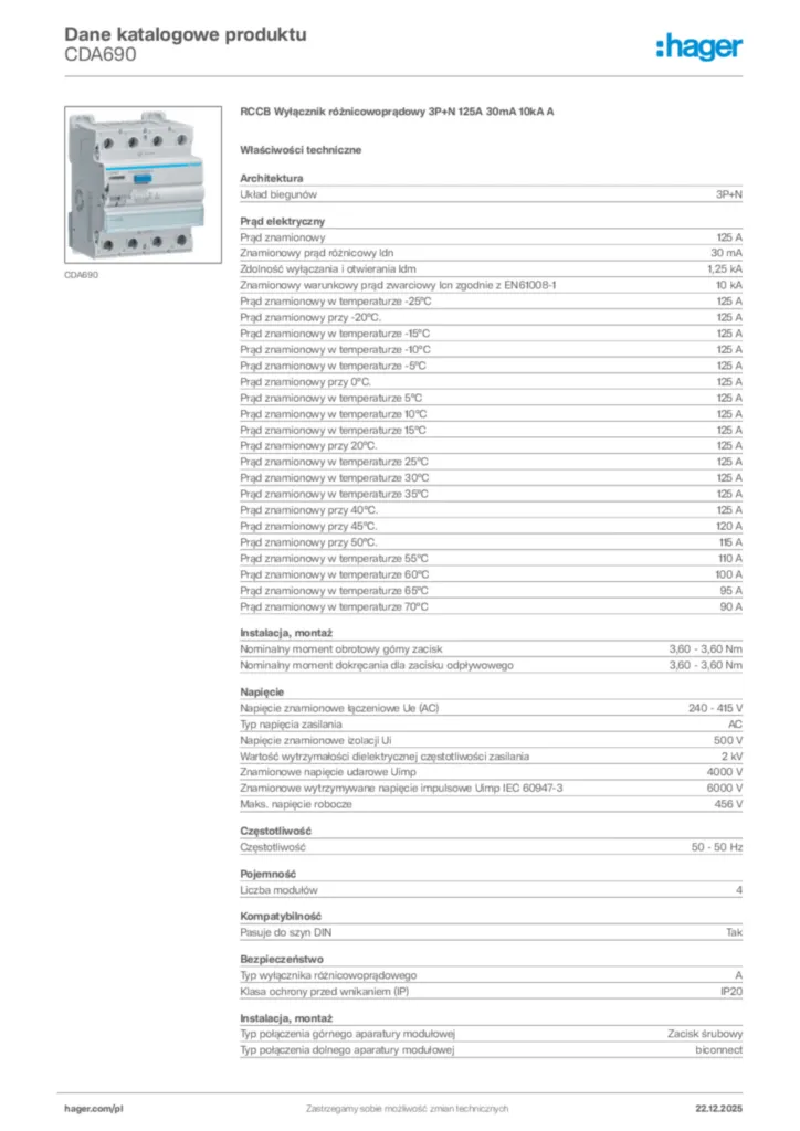 Zdjęcie Hager Dane katalogowe produktu CDA690 | Hager Polska