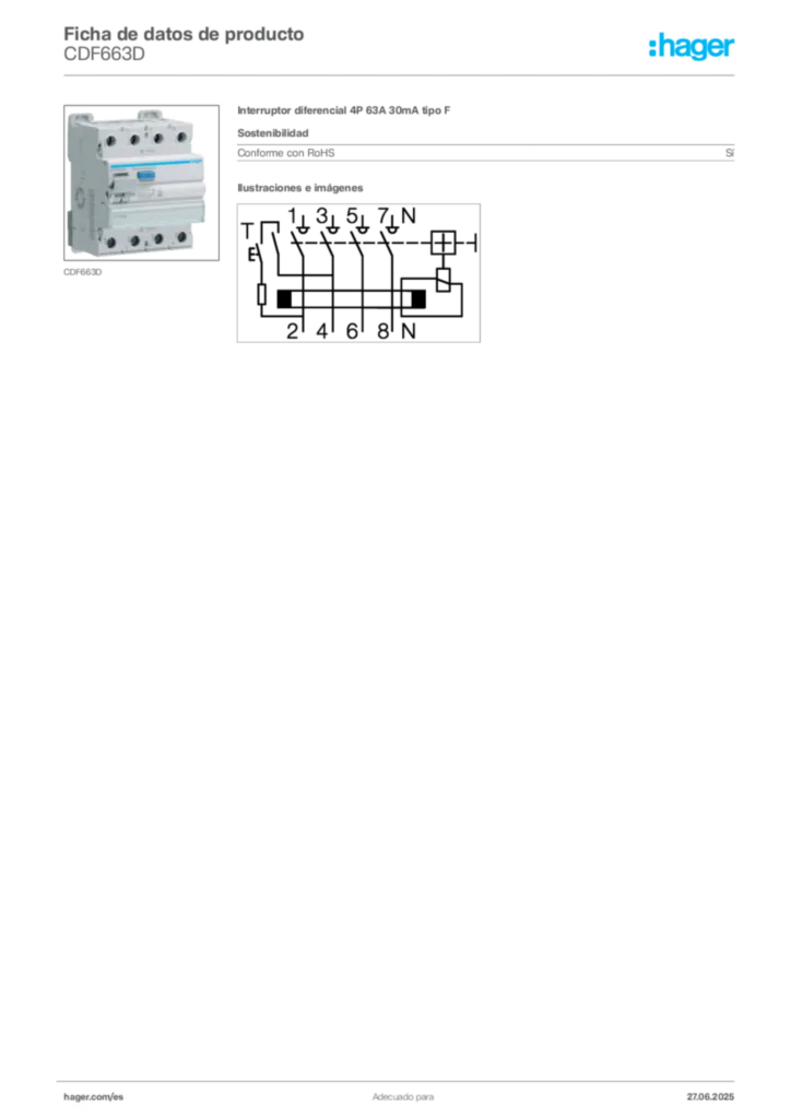 Imagen Hager Ficha de datos de producto CDF663D | Hager España