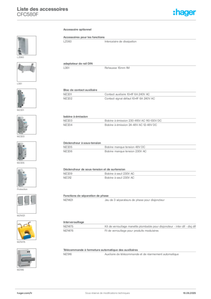Image Hager Fiche technique du produit CFC580F | Hager France