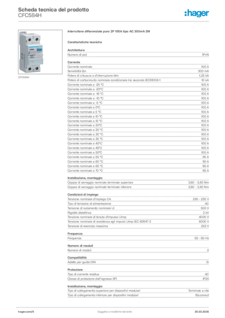 Immagine Hager Scheda tecnica del prodotto CFC584H | Hager Italia