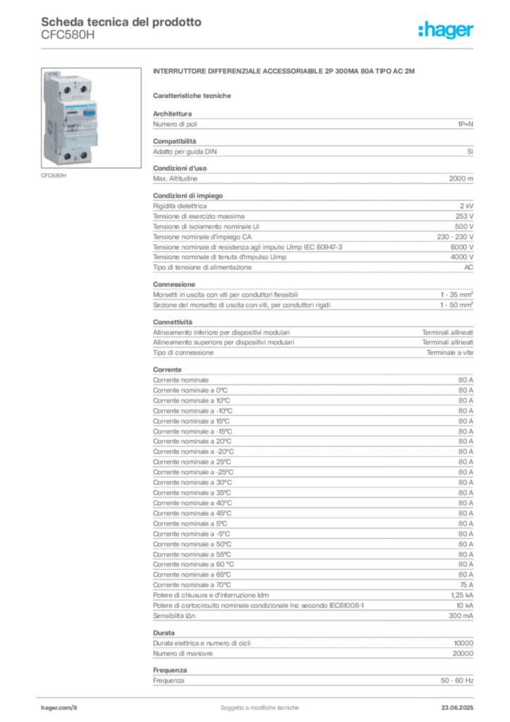 Immagine Hager Scheda tecnica del prodotto CFC580H | Hager Italia